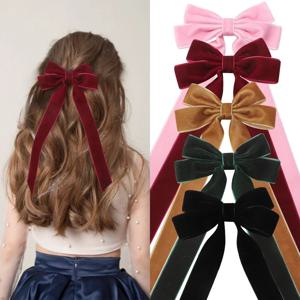 2pcs 빈티지 큰 대형 벨벳 활 머리핀 바레트 여자 여자 결혼식 긴 리본 한국어 헤어 클립 헤어 그립 헤어 액세서리