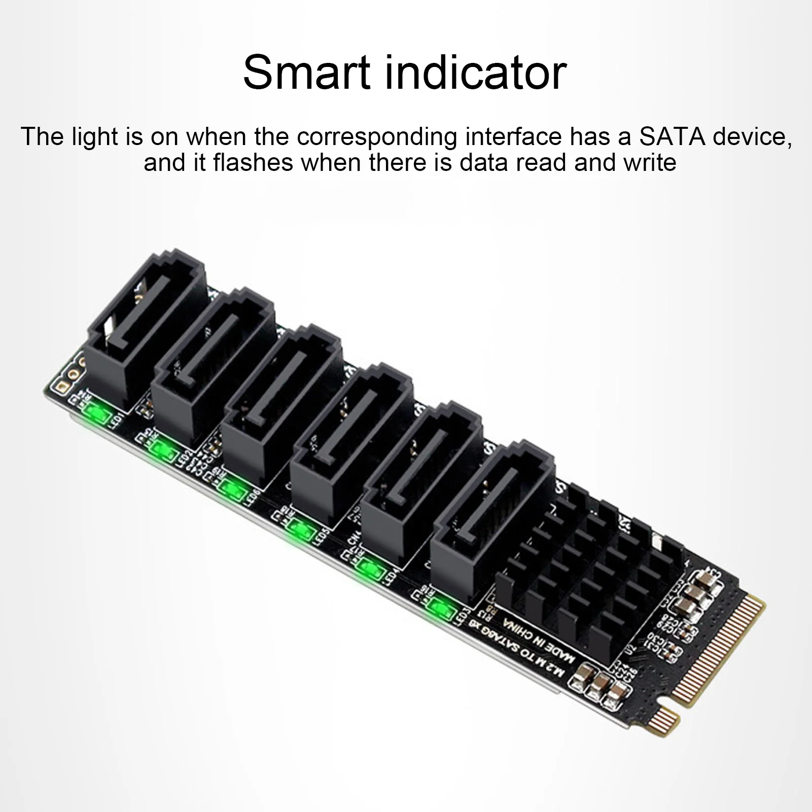 M.2 - SATA3.0 어댑터 카드 6Gbps 고속 ASM1166 M.2 PCIE - SATA 확장 카드(스마트 표시기 포함)