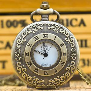 빈티지 글래머 청동 남여 패션 로마 숫자 새겨진 석영 Steampunk 회중 시계 여성 남성 목걸이 펜던트 체인 선물