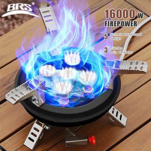 BRS-201A 휴대용 캠핑 가스 스토브 16000W 고압 프로판 부탄 가스 버너 피에조 점화 기능이있는 야외 비상 스토브