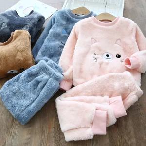 어린이 잠옷 세트 곰 탑 + 바지 2Pcs 어린이 잠옷 겨울 소녀 의류 세트 2 ~ 6 년 어린이 옷 소년 잠옷