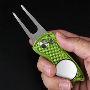 1pc 접이식 골프 디벗 수리 도구 골프 공 도구 피치 그루브 클리너 골프 액세서리 녹색 포크 훈련 보조 장치