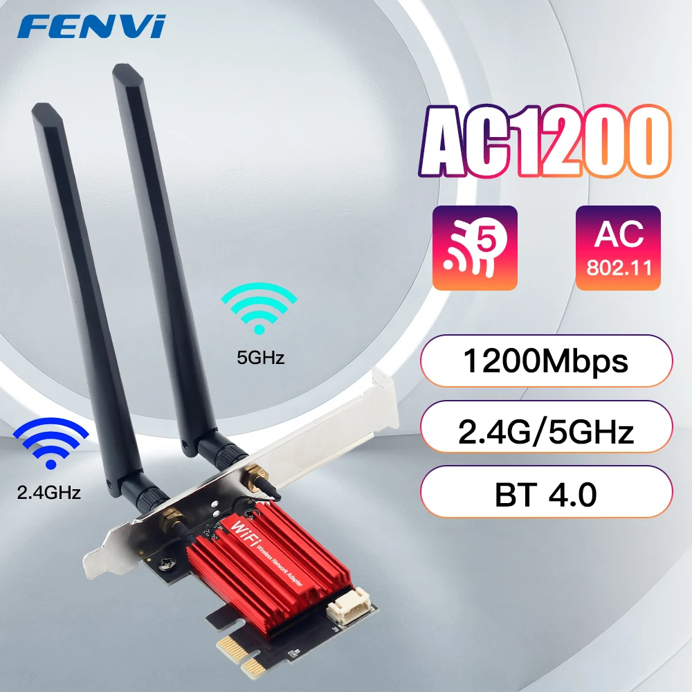 AC1200 WiFi 5 PCIE WiFi 어댑터 무선 네트워크 카드 Bluetooth 4.0 듀얼 밴드 2.4G/5GHz 802.11AC 데스크탑 Windows 7/8/10/11