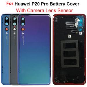 화웨이 P20 프로 배터리 커버 백 케이스 도어 + 카메라 렌즈 센서 P20 프로 백 커버 CLT-L09 CLT-L29 용 새 뒷면 유리