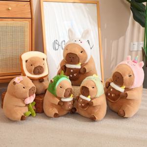Capybara 플러시 장난감 시뮬레이션 Capibara 코스프레 유니콘 공룡 드레스 Boba 빵 과일 음식 장식 새 버블 박제 동물