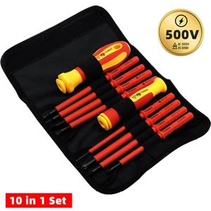 10Pcs 교환 가능한 블레이드 VDE 절연 스크루 드라이버 세트 케이스 자기 500V 가정 및 전문 사용 전기 도구
