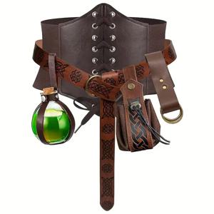 6pcs 르네상스 의상 세트 벨트 파우치 허리 가방 화니 팩 코르크 물약 병 할로윈 LARP 코스프레 의상 파티 액세서리