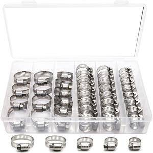 40pcs 상자 포장 8-29mm 스테인레스 스틸 아메리칸 스타일 목구멍 클램프 박스 클램프 조합 클램프 링 클램프 링 조인트