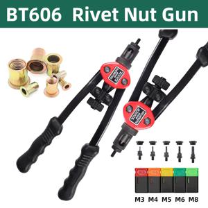 BT-606 리베 터 건 도구 스레드 핸드 리벳 너트 건 M3 M4 M5 M6 M8 더블 인서트 수동 더블 핸들 리베 터 도구 200pcs 너트