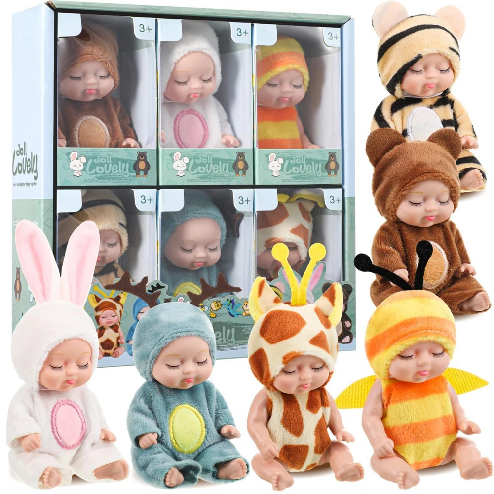 6Pcs 다시 태어난 인형 키트 장난감 시뮬레이션 공주 인형 장난감 미니 귀여운 잠자는 아기 의류 액세서리 어린이를위한 생일 선물