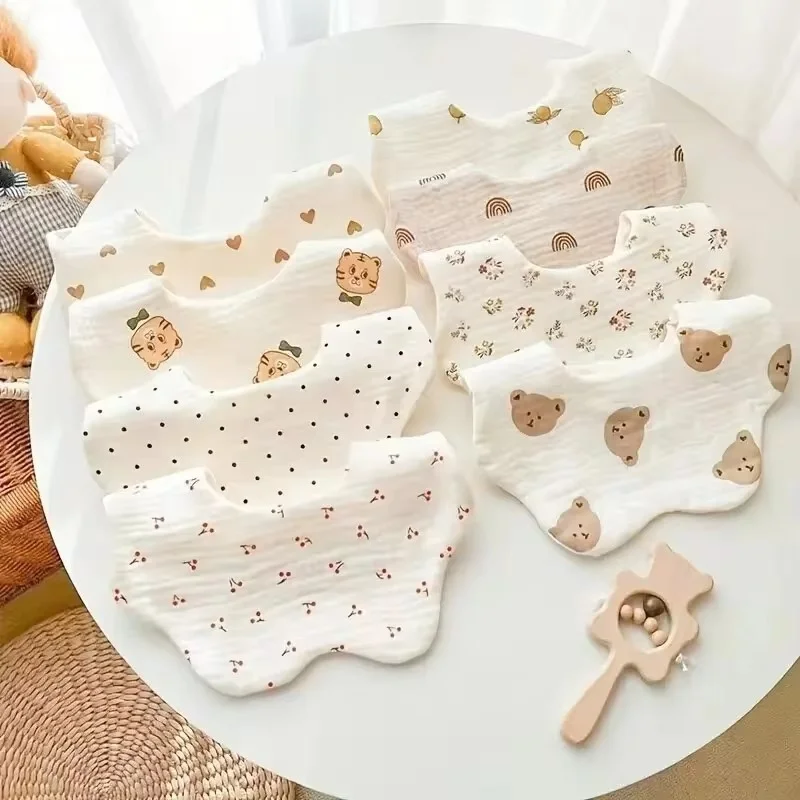 3PCS 목화 거즈 아기 먹이 Bibs 여름 부드러운 꽃잎 아기 인쇄 Drooling 수건 신생아 유아 아기 Burp Cloth Children'sBib