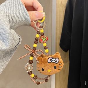 Sanrio 귀여운 헬로 키티 다채로운 페르시 키 체인 만화 플러시 교수형 체인 전화 스트랩 손목 스트랩 배낭 펜던트 소녀 선물