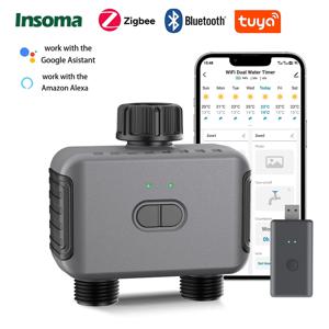 게이트웨이 듀얼 호스가있는 Zigbee/Wifi 자동 워터 타이머 정원 관개 급수 시스템 스프링클러 프로그래머 지원 Alexa