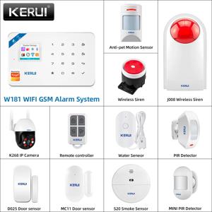 KERUI W181 경보 시스템 패널 가정용 무선 지원을위한 WIFI GSM 경보 모션 센서 사이렌이있는 Alexa Tuya 스마트 APP 제어