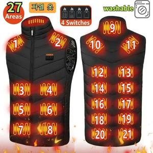 27 영역 난방 조끼 자켓 남자 겨울 USB 스마트 전기 민소매 자켓 자체 가열 의류 여성 눈 따뜻한 패딩 코트