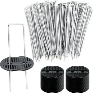 50PCS 정원 못 U 자형 접지 못 헤비 듀티 금속 핀 스파이크 잡초 고정을위한 30pcs 버퍼 와셔가있는 접지 스테이플