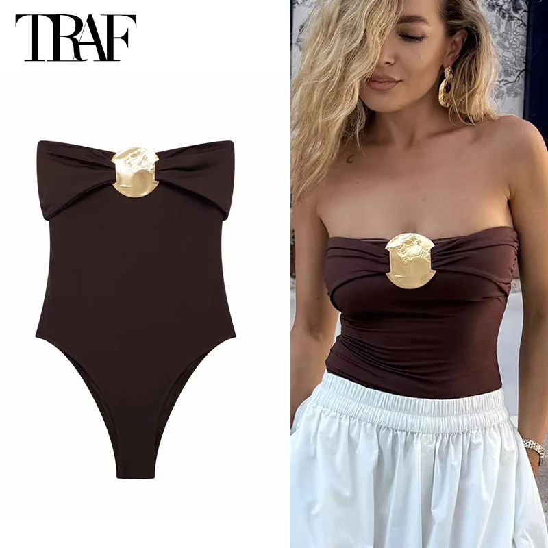 TRAF 2024 Extreme Bodysuit 여성 오프 숄더 섹시한 바디 여성용 Black Body One Pieces 섹시한 의상 란제리 바디 슈트 여성