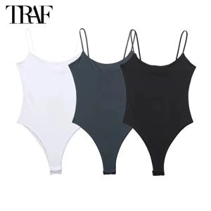 TRAF 2024 여성을위한 섹시한 꽉 바디 화이트 블랙 백 레스 바디 수트 여성 여성을위한 원피스 점프 슈트 섹시한 란제리 바디 수트