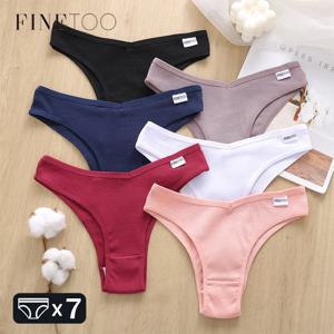 FINETOO 7Pcs 코튼 스트라이프 브라질 팬티 여성 속옷 낮은 허리 통기성 팬티 여성 저층 T 백 란제리 M-XL