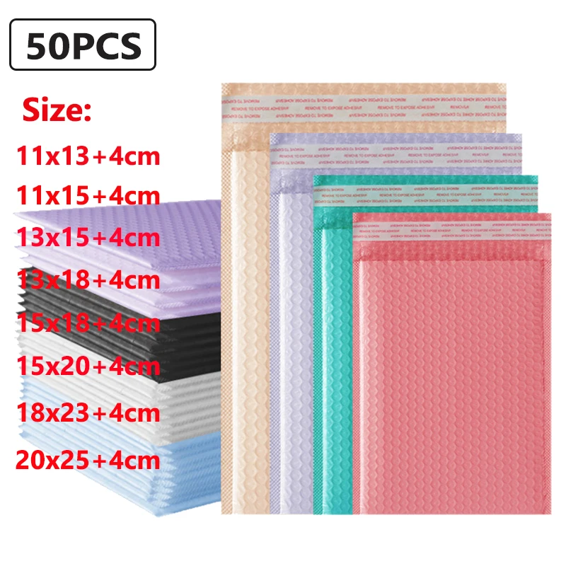 50Pcs 보라색 버블 메일러 버블 패딩 메일 링 봉투 메일러 폴리 포장 셀프 인감 배송 가방 버블 패딩