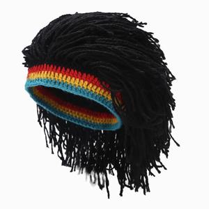 남자 Rasta False Braid 합성 비니 모자 힙합 겨울 수제 크로 셰 뜨개질 모자 Gorro 할로윈 웃긴 파티 자메이카 아프리카 가발