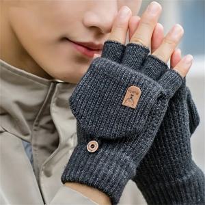 남성 여성 겨울 장갑 반 손가락 오픈 플립 디자인 플랩 따뜻한 장갑 니트 두꺼운 방풍 핸드 커버 야외 선물