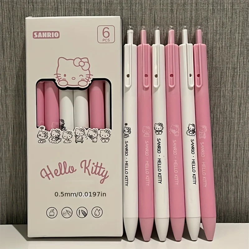 6Pcs Sanrio 젤 펜 헬로 키티 Kuromi Pachacco 학생 시험 펜 빠른 건조 사무실 서명 펜 학교 용품 편지지 상