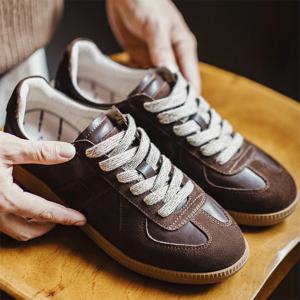 Maden 남성용 클래식 다크 브라운 스플라이스 독일 트레이너 신발, 플랫 로우탑 스니커즈, 캐주얼 레이스업 슈즈, 가을 및 겨울, 신상