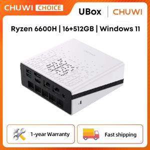 CHUWI UBox 데스크탑 컴퓨터 PC, 라이젠 6600H, 6 코어, AMD CPU, 16GB RAM, 512GB SSD, 윈도우 11, 4K 장식, 와이파이 6 PC