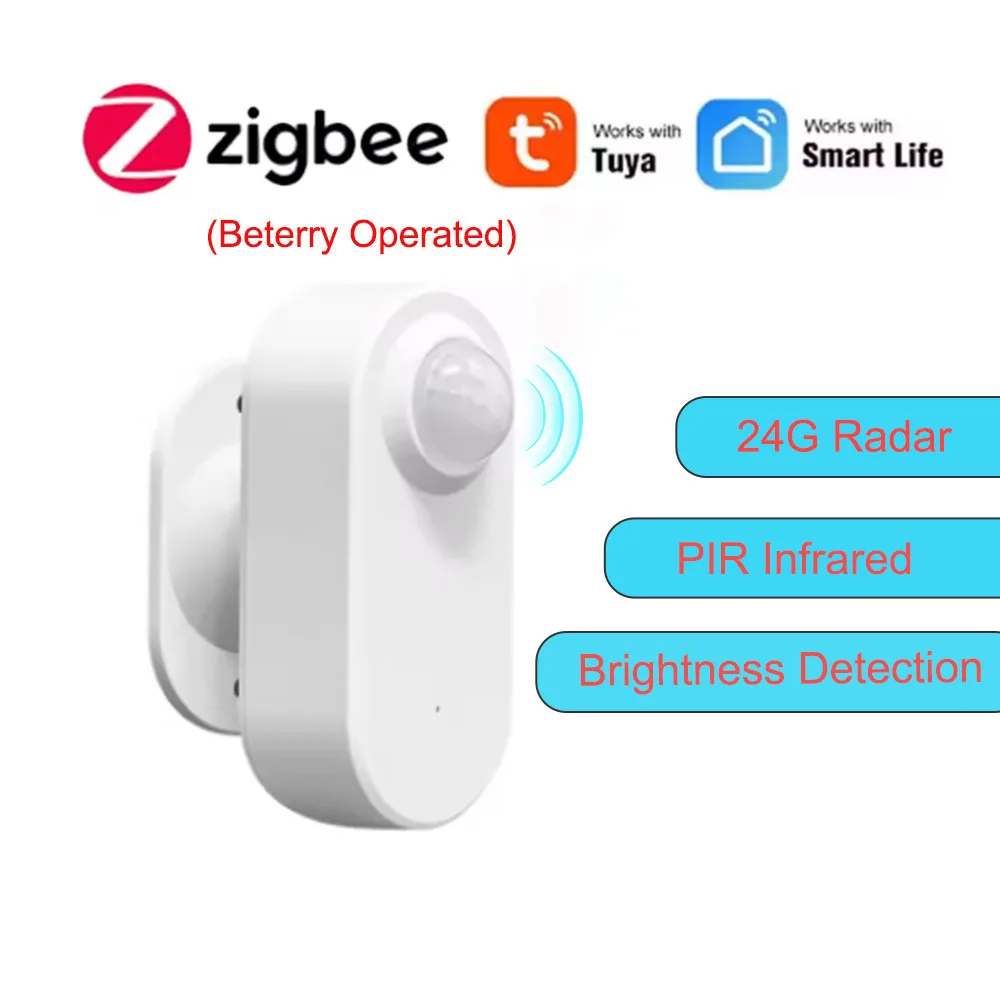 Tuya Zigbee 인간 존재 센서 24G MmWave 레이더 + PIR, 휘도 감지 사용 배터리 지원 Zigbee2mqtt 홈 어시스턴트