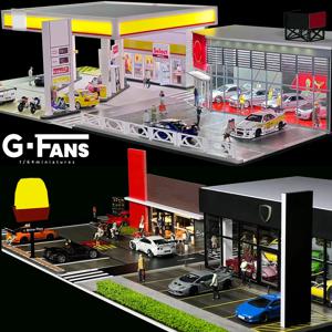 GFans 새로운 모델 1:64 스케일 디오라마 자동차 차고 모델 LED 조명 주차장 도시 DIY 모델 세트 컬렉션 디스플레이 선물