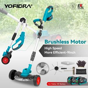 YOFIDRA 브러시리스 9 인치 전기 잔디 깎는 기계 전원 무선 트리머 정원 잔디 잡초 전동 공구 21V 18V 배터리