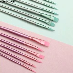 부드러운 헤어 페인팅 브러시 세트, 전문 나일론 수채화 드로잉 브러시, 나무 손잡이, 다른 모양, 4 개, 6 개