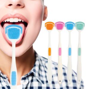 2-in-1 디자인 성인 혀 클리너 부드러운 실리콘 혀 브러시 혀 코팅 스크레이퍼 신선한 호흡 위생 구강 건강 관리
