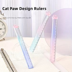 TWINGO 15cm 학생용 귀여운 고양이 발 눈금자, 수학 제도 문구류의 명확하고 정확한 측정을 위한 직선 눈금자