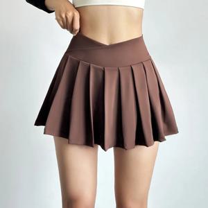 스포츠 짧은 치마 여성 여름 안티 워크 요가 바지 러닝 피트니스 의류 빠른 건조 통기성 높은 허리 주름 치마
