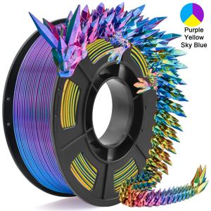 삼색 실크 PLA 3D 프린터 필라멘트, 1.75mm 다색 3D 인쇄 필라멘트, 보라색 및 하늘색 및 노란색 필라멘트, 250g(0.55lbs)