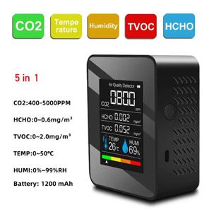 다기능 5in1 CO2 측정기 디지털 온도 습도 테스터 이산화탄소 TVOC HCHO 감지기 공기 품질 모니터