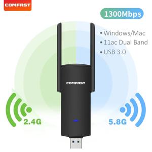 COMFAST 1300Mbps USB 와이파이 어댑터 드라이브 불필요 2.4G/5.8G 네트워크 카드 2*2dBi 안테나 와이파이 동글 듀얼 밴드 와이파이 수신기 (PC용)