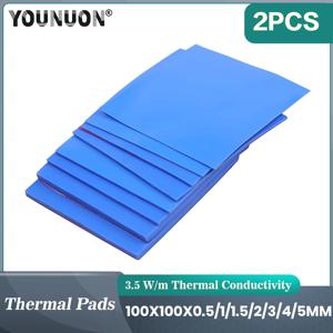 2 조각 100x100mm 열 패드 0.5mm/1mm/1.5mm/2mm/2.5mm/3mm/4mm/5mm 두께 GPU CPU 방열판 냉각 전도성 실리콘 패드