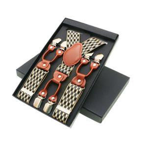 6 클립 남자 멜빵 캐주얼 패션 남여 교정기 우아한 갈색 가죽 셔츠 멜빵 조절 벨트 스트랩 아빠 선물