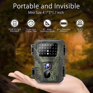 미니 트레일 사냥 카메라 20MP 1080P 야생 동물 숲 동물 카메라 야생 사냥꾼 캠 Mini600 사진 트랩 감시 추적