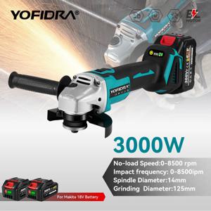 Yofidra 125mm 브러시리스 앵글 그라인더 4 기어 무선 그라인딩 머신 18V 배터리 용 목공 전동 공구 절단