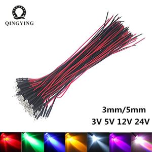 50pcs 3V 5V 12V 24V DC 3mm 5mm 물 맑은 LED 다이오드 빨간색/녹색/파란색/노란색/UV/오렌지/핑크/따뜻한/흰색/RGB 사전 배선 20cm 케이블
