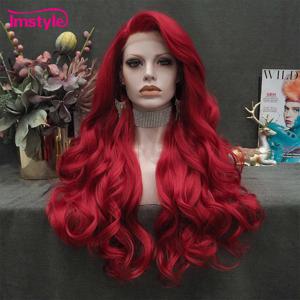 Imstyle 레드 가발 긴 합성 레이스 프런트 가발 여성을위한 자연 물결 모양의 코스프레 가발 내열성 섬유 화이트 브라운 레이스 가발