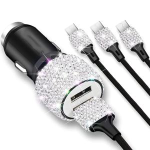 듀얼 USB 차량용 충전기 블링 블링 수제 라인 석 크리스탈 자동차 장식 아이폰/삼성에 대한 빠른 충전 자동차 장식