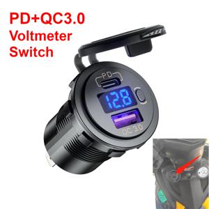 PD Type-C QC3.0 USB 차량용 충전기 소켓 스위치 전압계 전원 콘센트 12V 24V 오토바이 RV 보트 ATV 용 빠른 충전