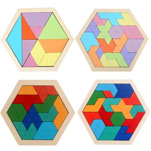몬테소리 나무 장난감 3D 지그 소 퍼즐 Tangram 수학 장난감 아기 손 파악 보드 모양 일치 퍼즐 어린이를위한 교육 장난감