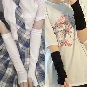Y2k 고스 로리타 애니메이션 얇은 솔리드 장갑 JK 카와이 소녀 딱지 오버 슬리브 남자 여자 패션 썬 블록 커프 핑거리스 암 워머