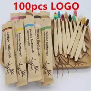 50/100Pcs 사용자 정의 로고 강모 대나무 칫솔 친환경 나무 칫솔 성인을위한 여행 치아 관리 도구
